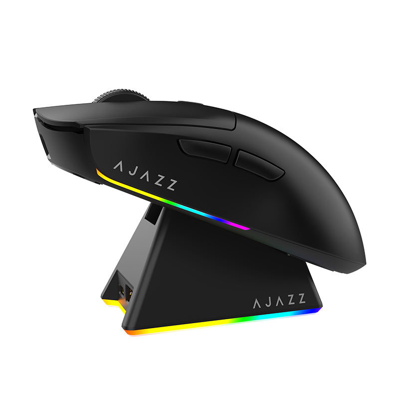 Tri-mode wireless mouse with 12000 DPI and charging base