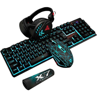 4Pcs/Set Illuminated Wired USB Keyboard + Gaming Mouse + Mouse Pad + Backlight Headset