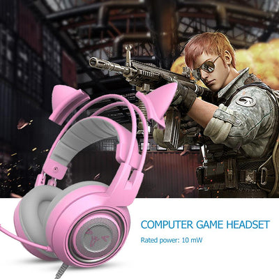 Limited Edition Pink Cat Ear Over-ear Wired Gaming Headset with Microphone For PS4 Xbox