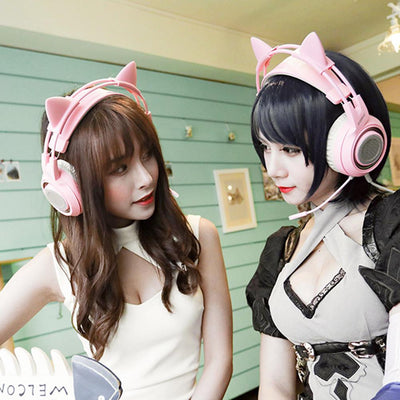Limited Edition Pink Cat Ear Over-ear Wired Gaming Headset with Microphone For PS4 Xbox