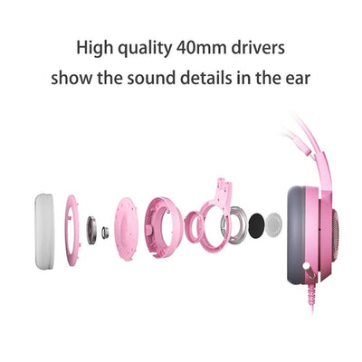 Limited Edition Pink Cat Ear Over-ear Wired Gaming Headset with Microphone For PS4 Xbox
