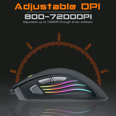 RGB Wired Gaming Optical Mouse with Adjustable DPI with Backlight
