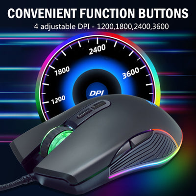 RGB Wired Gaming Optical Mouse with Adjustable DPI with Backlight