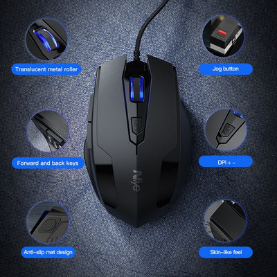 6 Buttons Professional LED USB Wired Gaming Optical Mouse Adjustable 2400DPI